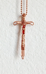 excaliber - sword pendant with red cubic zirconia rhinestones